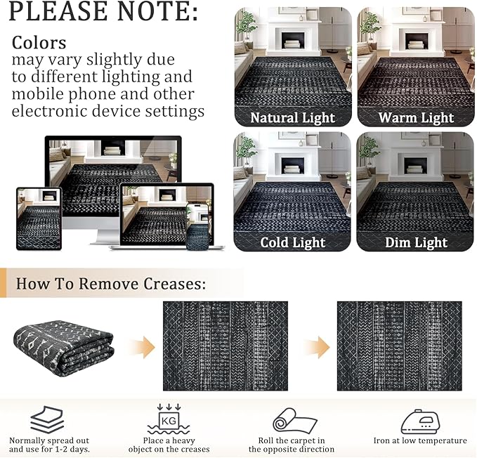 2x8 Machine Washable Runner Rug, Kitchen Hallway Area Rug, Black Vintage Moroccan Rug Ultra Non-Slip Low Pile Soft Faux Wool Carpet, Kids and Pets Friendly for Bedroom Entryway Bedside Decor Rug