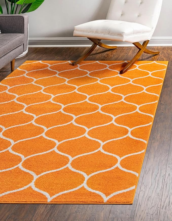 Rugs.com Lattice Frieze Collection Rug – 2' x 3' Orange Medium Rug Perfect for Living Rooms, Large Dining Rooms, Open Floorplans