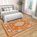 Mandala Rugs for Living Room -Vintage Floral Rug, 5x6 ft, Orange Mandala Area Rug, Boho Medallion Washable Non-Slip Stain Resistant Carpet, Meditation Boho Ethnic Home Decor & Gifts