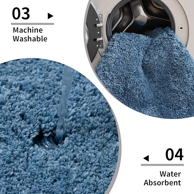 Blue Bathroom Rug 24x48 Non Slip Fluffy Bath Mat for Bathroom Floor Washable Plush Luxury Bath Rug for Tub Soft Shaggy Absorbent Shower Sink Mat