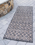 Unique Loom Outdoor Trellis Collection Area Rug - Tribal Trellis (2' x 8' Runner, Charcoal Gray/ Natural)