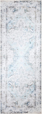 Bloom Rugs Washable Non-Slip 7 ft Runner - Beige/Blue Traditional Runner for Entryway, Hallway, Bathroom, and Kitchen - Exact Size: 2.5' x 7'