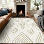 Washable 3x5 Modern Geometric Rug Living Room, Beige Abstract Diamond Design Area Rugs for Bedroom, Modern Geometric Home Decor Carpet, Low Pile, Non Slip, Kids & Pet Friendly (N4175)