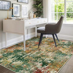 Washable Area Rugs 6'x9' Non-Slip Modern Abstract Soft for Living Room Entryway Bedroom Nursery, Print Pattern, Green Orange Rust Red Cream Colorful