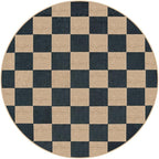 Lahome Checkered 4 ft Easy Jute Round Rug, Washable Small Rugs for Entryway Patio, Farmhouse Non Slip Non Shedding Indoor Outdoor Circle Carpet for Kitchen Porch