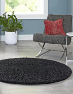 Unique Loom Solid Shag Collection Area Rug (4' 1" Round, Jet Black)