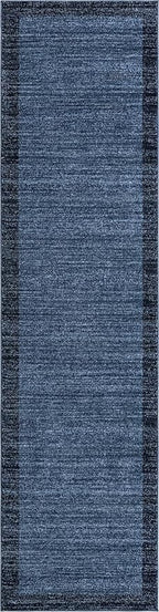 Rugs.com Angelica Collection Rug – 10 Ft Runner Navy Blue Medium Rug Perfect for Hallways, Entryways
