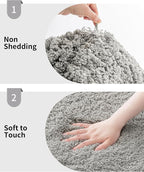Small Bathroom Rug 17x24 Non Slip Gray Fluffy Bath Mat for Bathroom Floor Washable Plush Luxury Bath Rug for Tub Soft Shaggy Absorbent Shower Mat