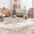 Area Rug 5x7 Washable Rug, Vintage Boho Medallion Rugs Non-Slip Soft Low Pile Large Distressed Rug Indoor Retro Carpet for Living Room Bedroom Dining Room Home Office (Brown, 5'x7')