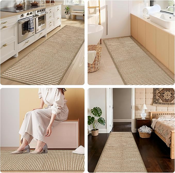 Long Bathroom Rug,24"x60"Braided Kitchen Runner,Boho Kitchen Mats for Floor,Super Absorbent Hallway Runner,Washable Floor Carpet for Bedroom,Entryway,Living Room,Non Slip,Brown