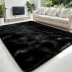 5x7 Solid Fluffy Black Area Rug – Washable, Durable,Large Living Room Rug, Non-Slip High Pile Shag Rugs for Bedroom, Bedside, Dorms, Nursery Rooms, Kids Room, Soft Indoor Floor Carpet Decor