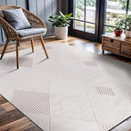CAMILSON Micro Loop Rug 4x6 Modern Luxury Geometric Diamond Trellis Area Rugs Soft High and Low Pile Stain Resistant Easy-Cleaning Non-Shedding for Living Room Office Indoor Carpet (4 x 6 White-Beige)