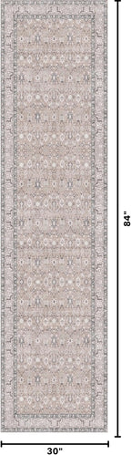 Kuden 2'6"x7' Runner Rug, Machine Washable Area Rug with Non-Slip Backing, Vintage Style, Soft, Easy Clean, Low Pile Rug for Hallway, Entryway, Kitchen, Bedroom