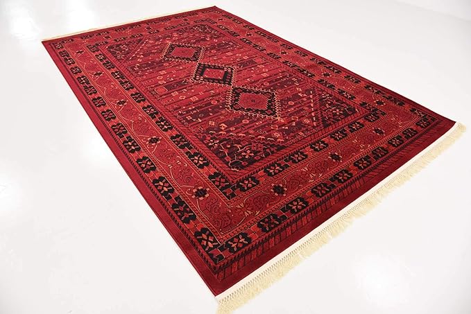 Unique Loom Tekke Collection Area Rug - Sheibani (6' 1" x 9' Rectangle, Red/ Black)