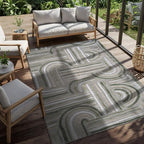 CAMILSON Indoor Outdoor Rug, Beige 5x7 Geometric Arch Striped Area Rugs for Patio and Home Areas, Easy-Cleaning Non-Shedding Living Room, Garden and Deck Washable Outside Carpet (5 x 7)
