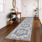 KOZYFLY Runners for Hallways 3x14 Ft Extra Long Washable Kitchen Thin Runner Rug Boho Runner Rug for Entryway Indoor Printed Faux Wool Stair Floor Carpet for Stair Kitchen Hall, Grey
