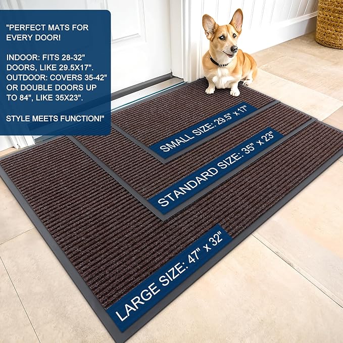 OLANLY Front Door Mat Indoor Outdoor Entrance, Waterproof Heavy Duty Doormat, Fade Resistant, Low Profile, Easy Clean Patio Porch Welcome Floor Mats for Entry, 33x21, Tan