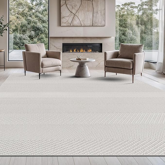 Beverly Rug Micro Loop Area Rug White 6x9 Modern Luxury Soft Boho Geometric Durable Indoor Area Rugs for Living Dining Room Office Stain Resistant Non Shedding Casual Indoor Carpet White 6 x 9