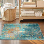 Washable Area Rugs 2'x3' Non-Slip Modern Abstract Soft for Living Room Entryway Bedroom Nursery, Print Pattern, Teal Blue Green Orange Rust Red Coloreful
