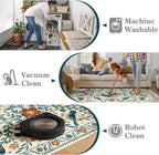 Moynesa 3x5 Entryway Rug Indoor, Modern Bohemian Washable Non-Slip Low Pile Area Rug for Kitchen Bedroom Entry,Lightweight Foldable Farmhouse Floral Bird Print Pattern Carpet Retro Home Decor