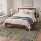 6x9 Area Rug Machine Washable Boho Rug for Living Room,Ultra-Thin Low Pile Carpet,Lightweight Indoor Printed Rug,Non Slip Floral Area Rug for Bedroom, Dining Room, Home Office,Vintage Sage Green