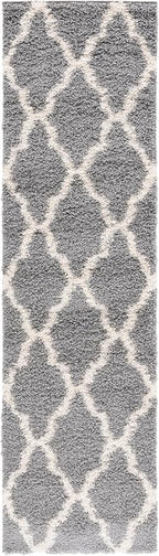 SAFAVIEH Dallas Shag Collection Runner Rug - 2'3" x 18', Grey & Ivory, Trellis Design, Non-Shedding & Easy Care, 1.5-inch Thick Ideal for High Traffic Areas in Living Room, Bedroom (SGD257G)