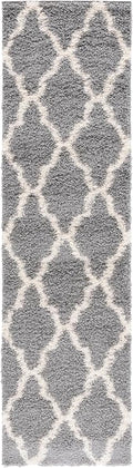 SAFAVIEH Dallas Shag Collection Runner Rug - 2'3" x 20', Grey & Ivory, Trellis Design, Non-Shedding & Easy Care, 1.5-inch Thick Ideal for High Traffic Areas in Living Room, Bedroom (SGD257G)