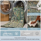 Kokia 9x12 Washable Area Rugs Dark Green with Vintage Orient Design, Soft Rug for Living Room or Bedroom, Non-Slip Low Pile Stain Resistance Features, Distressed Medallion Pattern