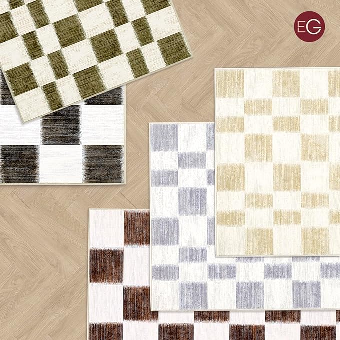 EVERGRACE Checkered Plaid Area Rug 8x10, Soft Fuzzy Faux Wool Rugs Washable Christmas Rugs Large Rug Carpet for Entryway Bedroom Living Room Hallway Kitchen Dining Room and Laundry Room, Olive Green