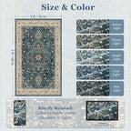 Farmhouse Distressed 3x5 Area Rugs for Entryway Foyer, Washable Non Slip Low Pile Throw Rugs for Kitchen, Vintage Medallion Pinted Carpet for Bedroom/Bathroom/Home Office, Deep Blue/Multi