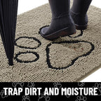 Smiry Dog Door Mat for Muddy Paws, Absorbent Dirt Trapper Non Slip Quick Dry Washable Chenille Mat for Mud Dogs, Entry Rug for Indoor and Outdoor (36x24 Inches, Warm Taupe and Black)