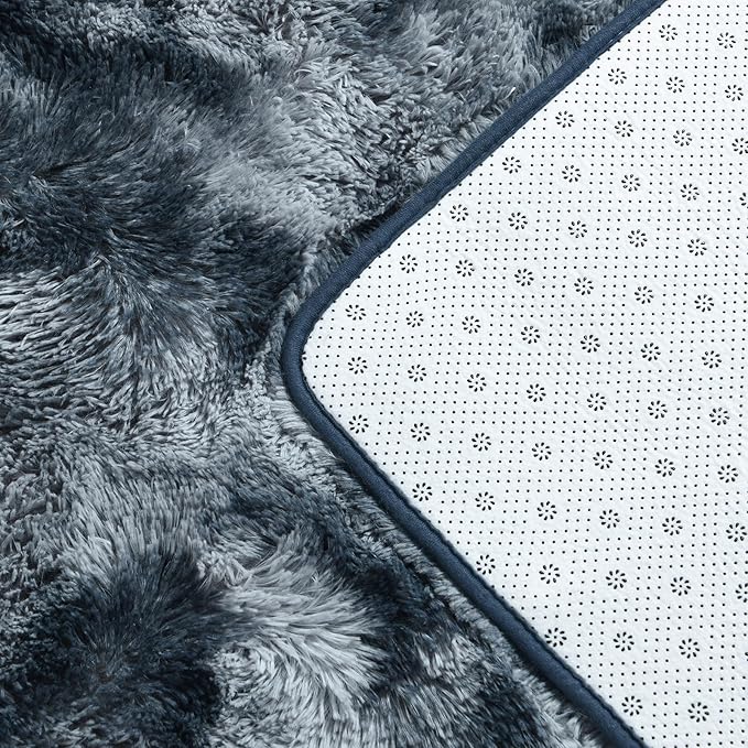 Shag Area Rug, 4 X 6 Tie-Dyed Plush Fuzzy Rugs for Living Room, Ultra Soft Fluffy Furry Rug for Bedroom, Indoor Carpet Nursery Rugs for Kids Room Home Decor, Blue and Grey