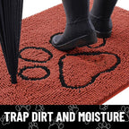 Smiry Dog Door Mat for Muddy Paws, Absorbent Dirt Trapper Non Slip Quick Dry Washable Chenille Mat for Mud Dogs, Entry Rug for Indoor and Outdoor (36x24 Inches, Maple Red and Black)