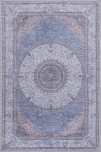 GLN Rugs Traditional Collection - Machine Washable Area Rug, Traditional Washable, Non Slip, Low Pile Chenille Rug, Living Room, Bedroom, Kitchen Rug (3' x 5' Navy/Off White)