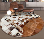 Handmade Pure Cowhide Round Leather Rug for Living Room Bedroom Rug (5X5)