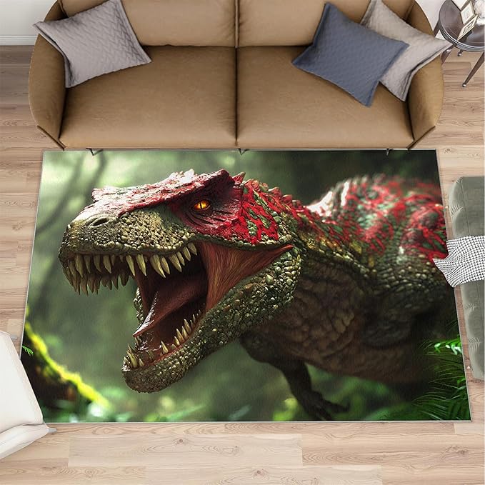 Dinosaurs Rugs for Bedroom - 6x8 Area Rug - 3D Dinosaurs Rugs for Living Room, Forest Animals Rug, Non-Slip Washable Home Decor Carpet