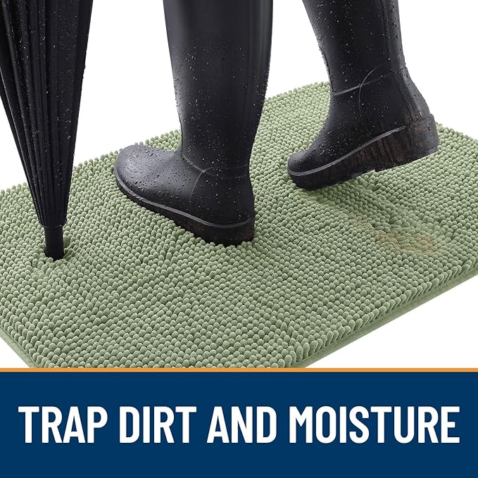 OLANLY Dog Door Mat for Muddy Paws 70x32, Absorbs Moisture and Dirt, Absorbent Non-Slip Washable Doormat, Quick Dry Chenille Mud Mat for Dogs, Entry Indoor Entryway Carpet for Inside Floor, Sage Green