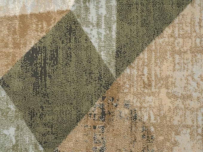 Abani Savoy Collection Area Rug - Green and Cream Geometric Design - 9'x12' -Easy to Clean - Durable for Kids and Pets - Non-Shedding - Medium Pile - Soft Feel -for Living Room, Bedroom & Office