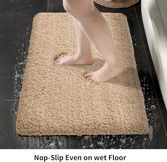 Beige Bathroom Runner Rug 24x59 Non Slip Fluffy Long Bath Mat for Bathroom Floor Washable Plush Luxury Bath Rug for Tub Absorbent Shower Sink Mat Bedside Rug