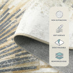 Lahome Modern Living Room Area Rug - 4x6 Rug Washable Non-Slip Soft Bedroom Rugs Ultra-Thin Throw Office Rug, Abstract Print Low-Profile Carpet Rug for Kitchen Laundry Room Entryway (Gold/Gray, 4'x6')