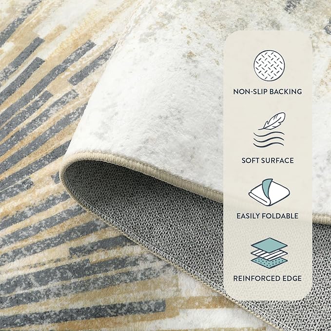 Lahome Modern 2.5x8 Rug Runners for Hallways Non Slip - Ultra-Thin Washable Kitchen Runners, Abstract Print Low-Pile Carpet Rug for Living Room Foyer Entryway (Gold/Gray, 2'5''x8')