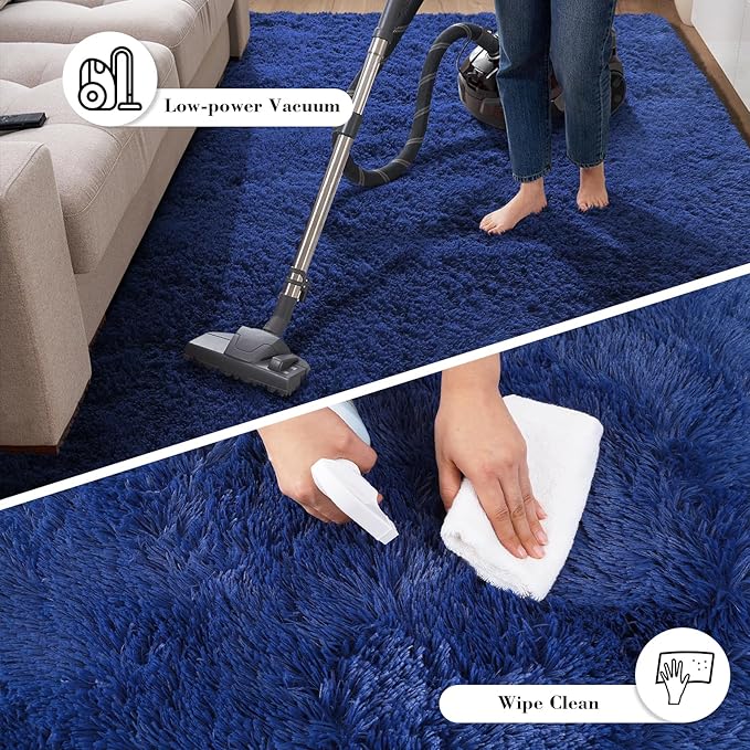 Blue Fluffy Rug Shaggy Area Rug, 3x5 Area Rugs for Girls Bedroom, Soft Cute Baby Play Mat, Indoor Floor Carpet for Teen, Nursery, Preppy Dorm, Plush Aesthetic Bedside Rug