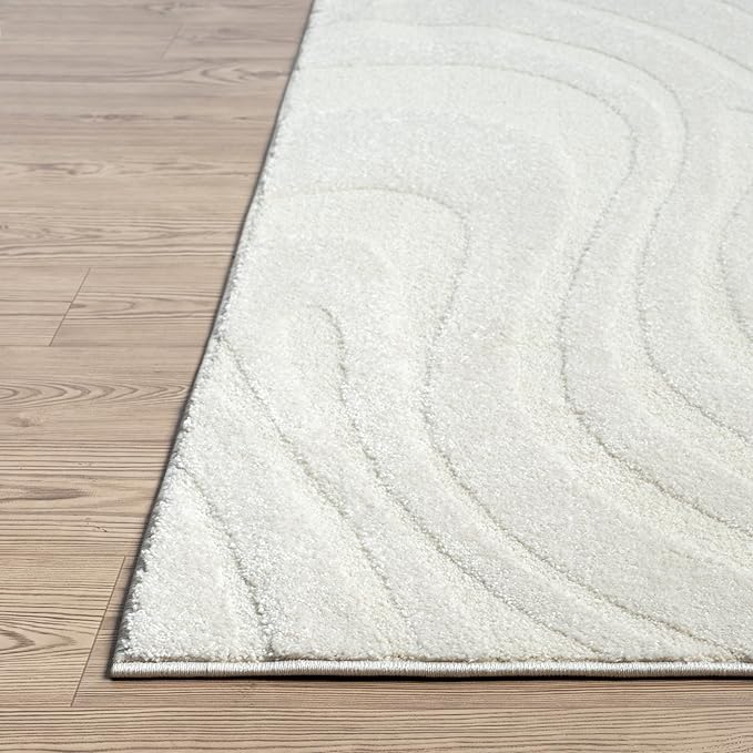 Abani Cozy Cream Area Rug for Living Room, Bedroom - Swirl Waves Pattern - 2' x 3' - Durable & Easy to Clean