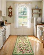 Floral Runner Rug 2x6 - Washable Vintage Bedroom Runner Rug Low Pile Non-Slip Carpet for Entryway Hallway, Laundry, Bathroom, Kitchen - Soft, Stain Resistant Indoor Area Rug - Green