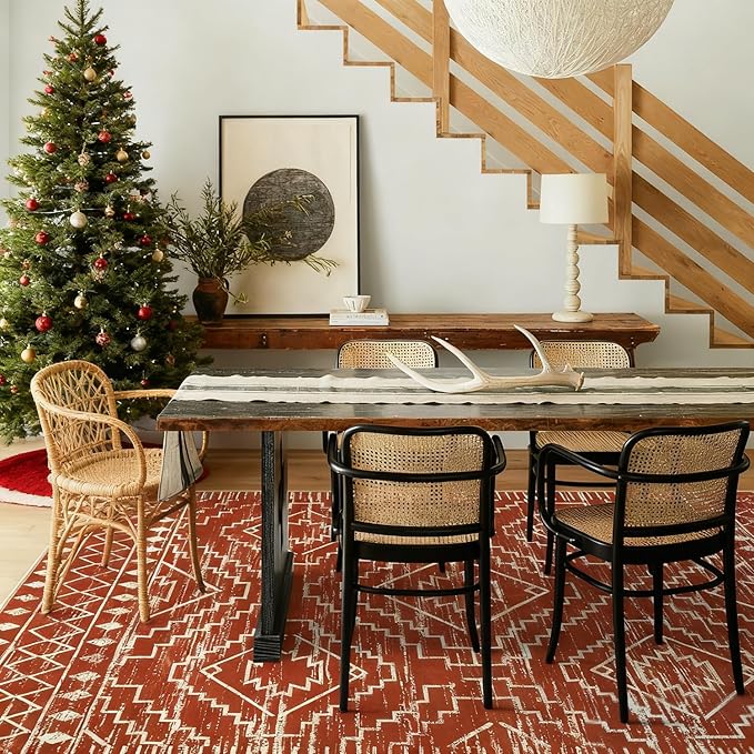 Wonnitar Moroccan 5x7 Area Rugs, Large Soft Rug for Dining Room, Washable Bohemian Tribal Living Room Bedroom Rug, Geometric Non-Shedding Indoor Carpet for Closet Nursery Entry (Brown,5'x7')