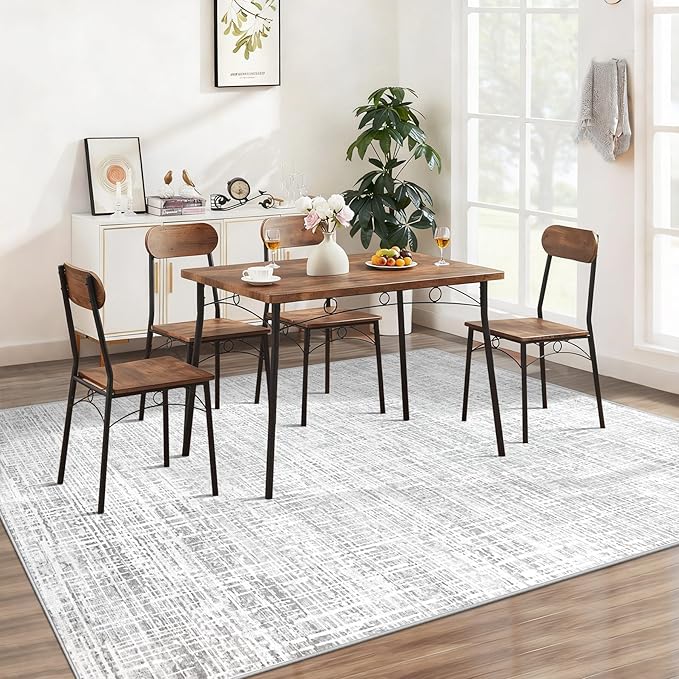 6x9 Area Rugs for Living Room, Washable Large Area Rug Neutral Modern Abstract Bedroom Rug Soft Non Slip Low Pile Stain Resistant Indoor Carpet for Nursery Kids Dining Room Office(Grey, 6'x9')