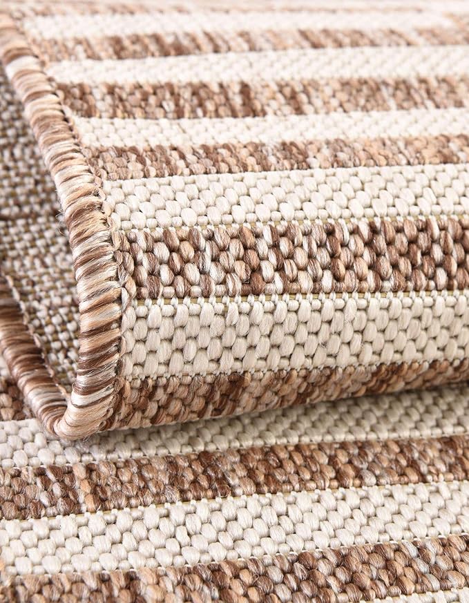 Unique Loom Outdoor Striped Collection Area Rug - Striped (3' 1" x 6' 1" Hearth Taupe/Ivory)