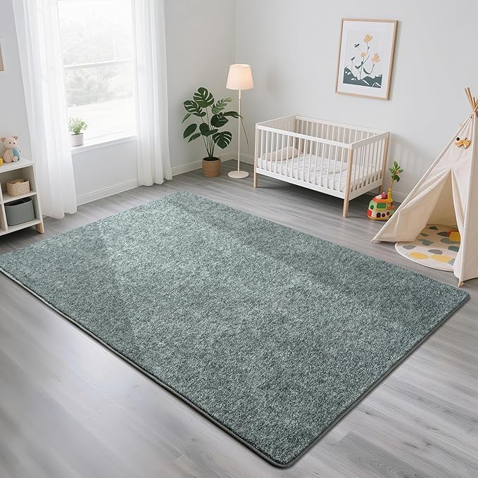 HQAYW 5x7 Area Rugs for Living Room Bedroom, Modern Thickened Memory Foam Soft Rug, Indoor Low Pile Minimalist Washable Non Slip Carpets for Kids Girls Boys Nursery Dorm Home Decor, Grey Green