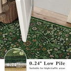3x5 Dark Green Boho Floral Vintage Area Rug,Soft Lightweight Low Pile Non-Shedding Carpet,Machine Washable Stain Resistant & Non-Slip for Entryway,Bedroom, Kids Room,Living Room