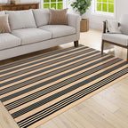 Black and Khaki Striped Rug 5'x7', Washable Outdoor Rugs Cotton Hand Woven Front Porch Rugs, Reversible Patio Rug Foldable Large Throw Rugs for Living Room Home Entrance